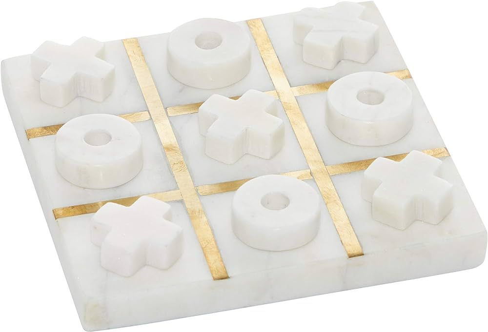 Deco 79 Marble Tic Tac Toe Game Set with Gold Inlay, 6" x 6" x 1", White | Amazon (US)