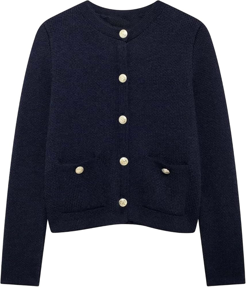 Verdusa Women's Old Money Button Up Cardigan Sweaters Formal Fall Outerwear with Pockets | Amazon (US)