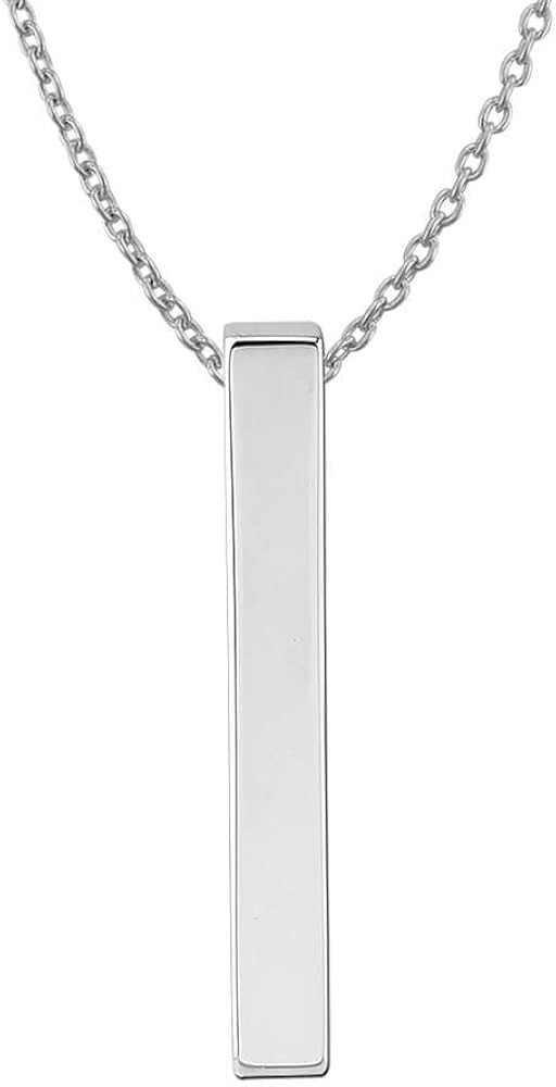 Sterling Silver Plain Vertical Bar Pendant Necklace, 18" | Amazon (US)