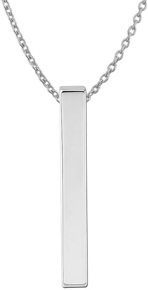 Sterling Silver Plain Vertical Bar Pendant Necklace, 18" | Amazon (US)