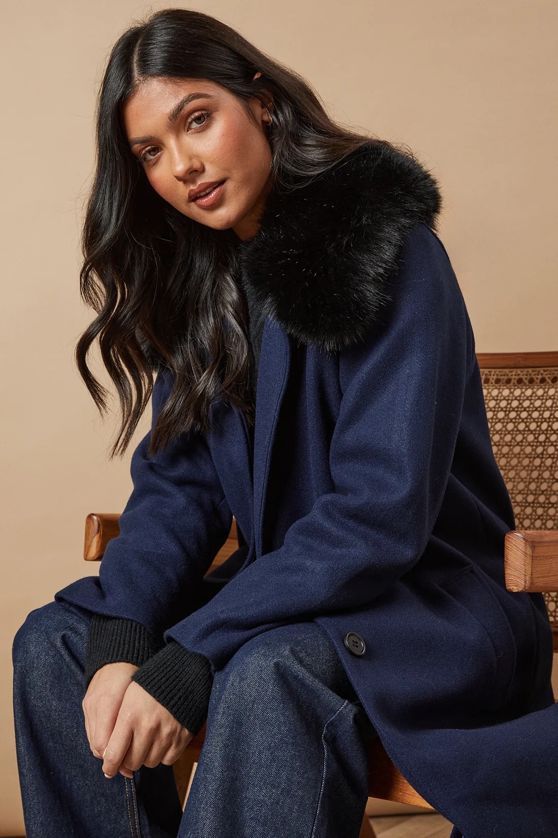 Jackets & Coats | Fur Collar Button Through Coat | Oasis | Debenhams UK