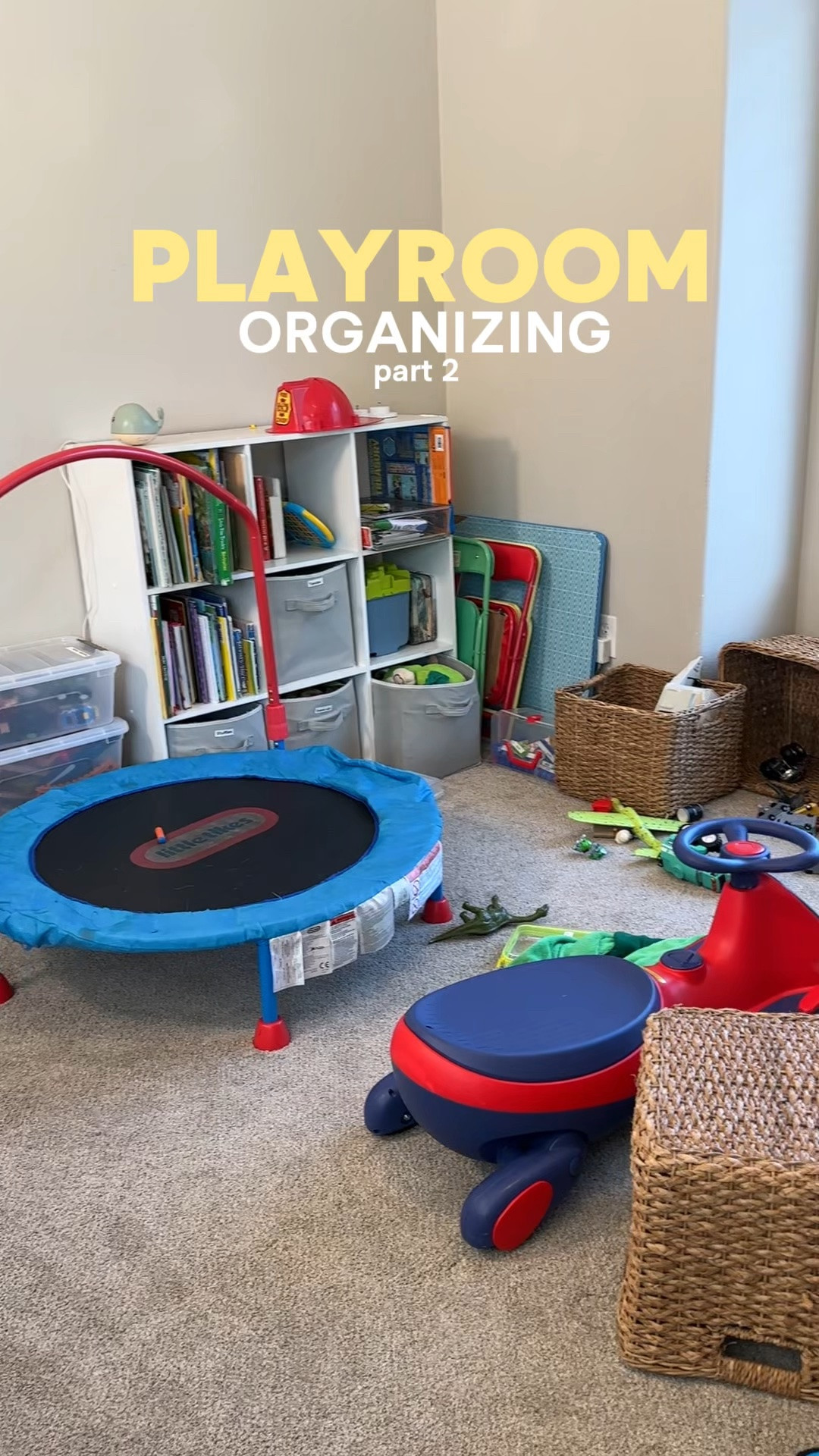 This playroom didn't have enough storage so we added more containers, a cabinet, and ikea trofasts. Now it's organized and super functional! Perfect for kids and so easy to clean up! #toystorage #playroom #organizing