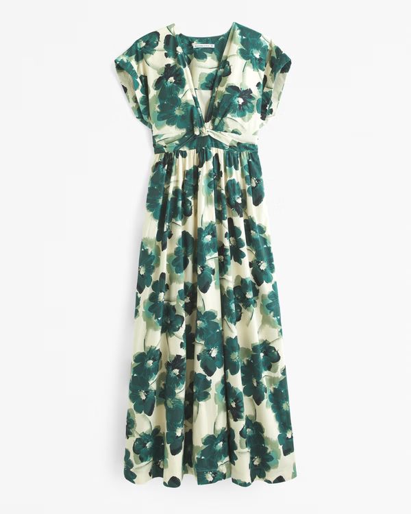 Women's Twist-Front Midi Dress | Green Floral Dress | Kelly Green Dress | Abercrombie & Fitch (US)