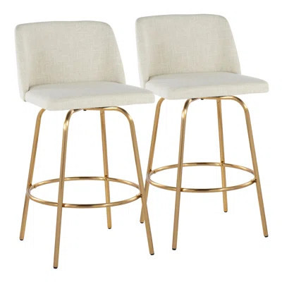 Counter Stool 23x23x35.5 in Cream Fabric & Gold Metal – Set of 2 – Swivel Stool – Cream – Round Footrest | Wayfair North America