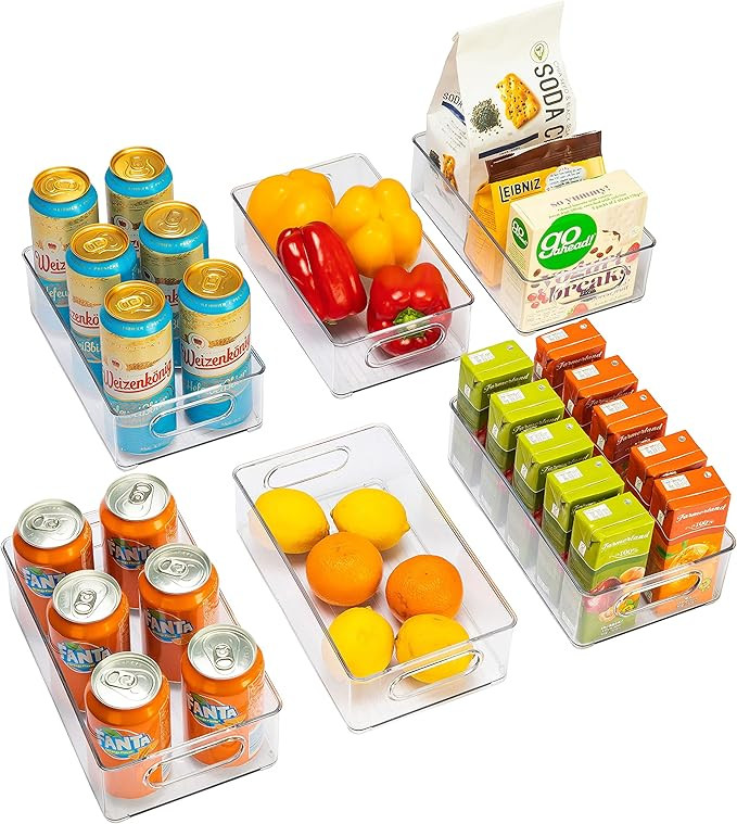 Refrigerator Organizer Bins, 6pcs Clear Plastic Stackable Fridge Containers with Handle for Freez... | Amazon (US)