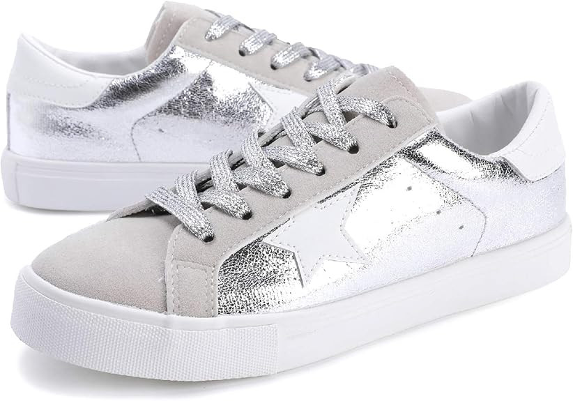 Womens Fashion Star Sneakers Lace Up Platform Glitter Low Top Comfort Walking Running Shoes | Amazon (US)