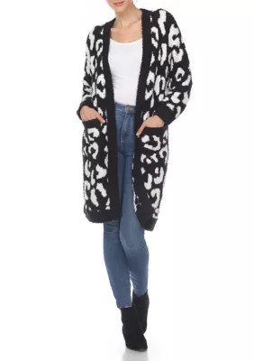 White Mark Women's Leopard Print Open Front Sherpa Coat | Belk