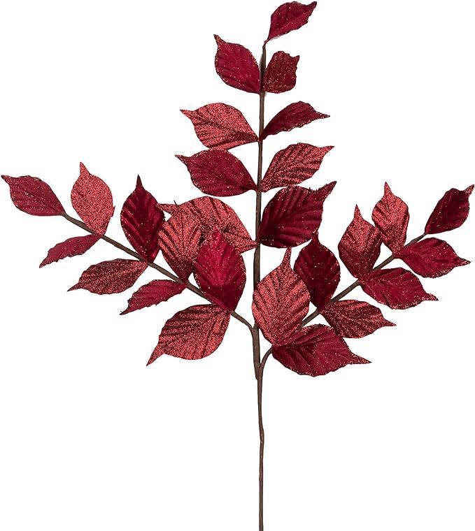 KI Store Burgundy Christmas Picks Spray Set of 6 Christmas Leaf Floral Stem for Christmas Tree De... | Amazon (US)