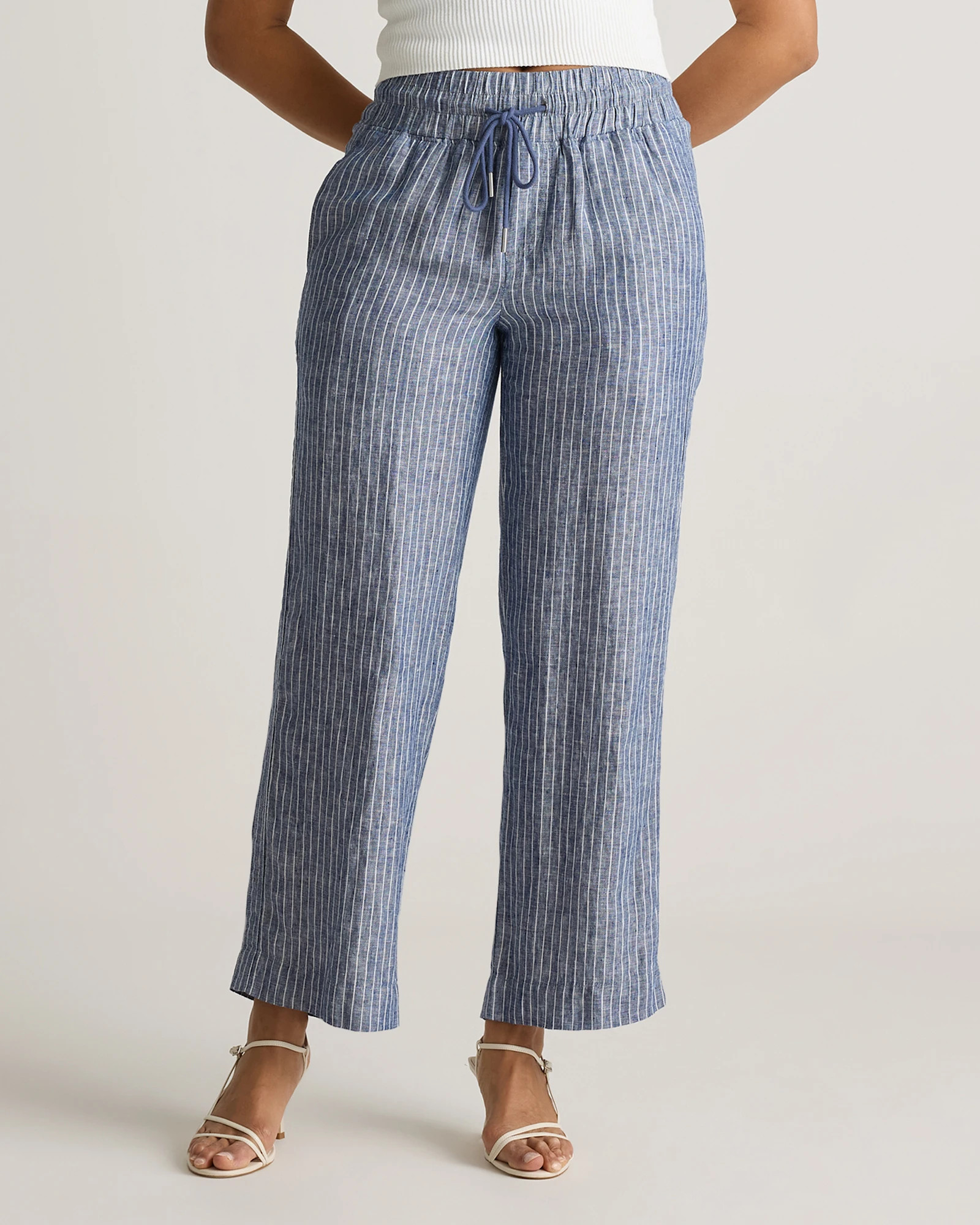 100% European Linen Wide Leg Pants in Chambray Stripe | Quince