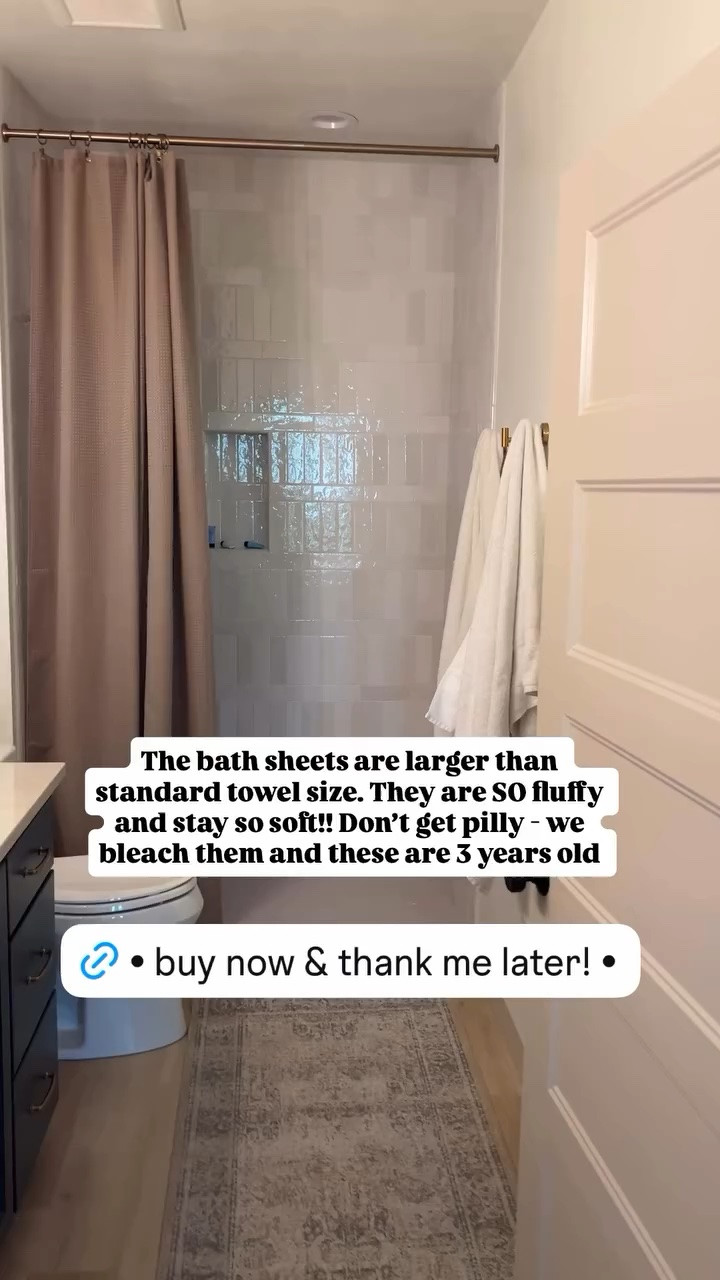 The bath sheets are larger than standard towel size. They are SO fluffy and stay so soft!! Don’t get pilly - we bleach them and these are 3 years old

#LTKHome #LTKmomlife