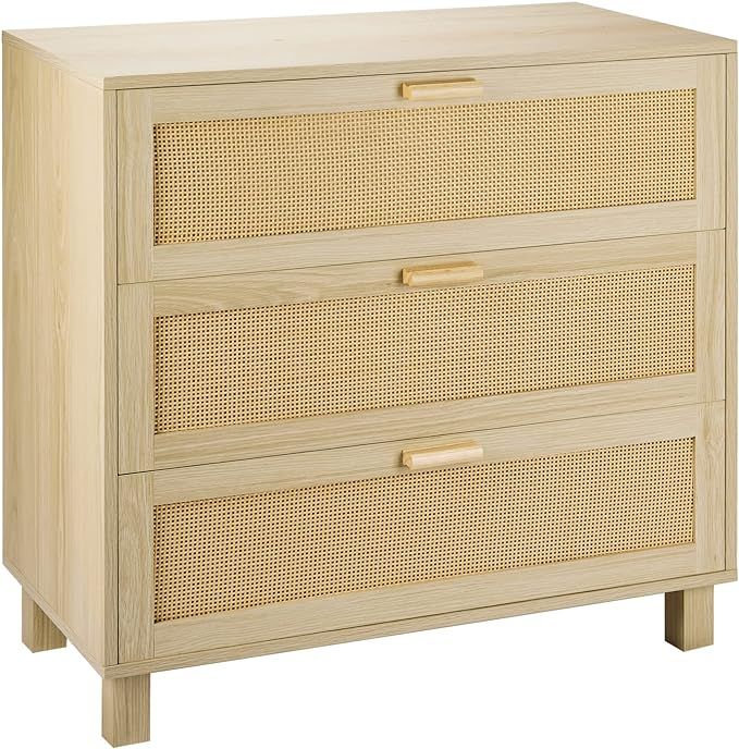 Graficial 3 Drawer Dresser, Rattan Chest of Drawers, Closet Storage Bedside Table Dresser for Bed... | Amazon (US)
