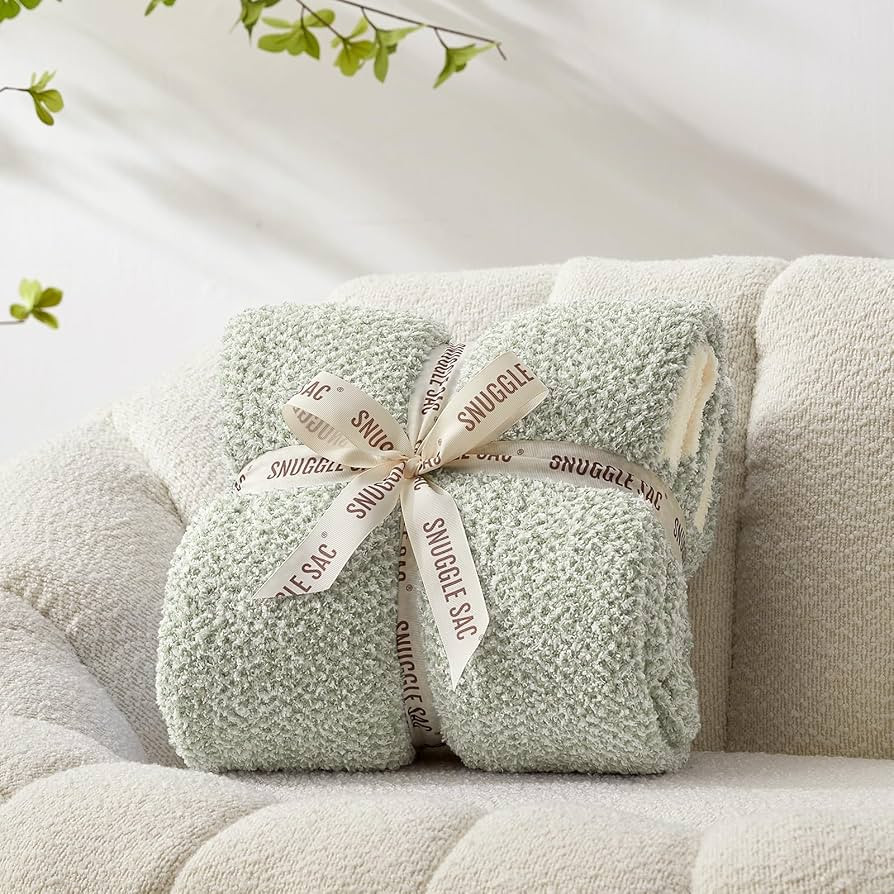 Snuggle Sac Heather Sage Green Throw Blanket for Couch, Reversible Super Soft Knitted Blankets Wa... | Amazon (US)