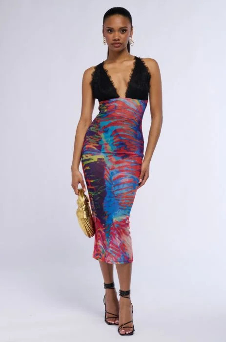 TELL ME SOMETHING I DONT KNOW MESH MIDI DRESS | AKIRA