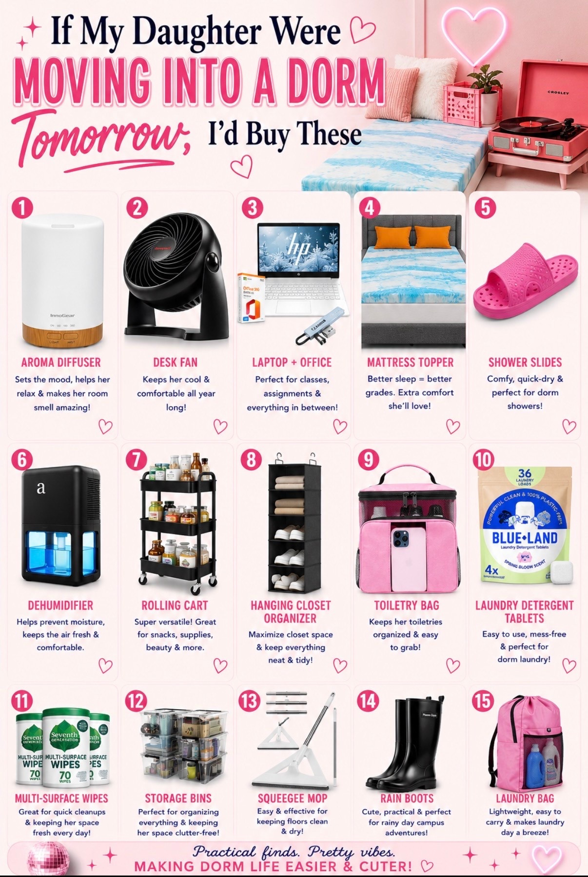 If my daughter were moving into a dorm tomorrow, these are the things I’d buy again. 💕 From making that uncomfortable dorm bed actually sleepable to keeping a tiny room organized, clean, cool, and functional—these are the practical finds that make dorm life so much easier. Save this for move-in day and send it to a college mom! 🎓🩷

#DormRoomEssentials #CollegeMoveIn #DormRoomIdeas #CollegeMom #AmazonDormFinds

#LTKU #LTKmomlife #LTKHome