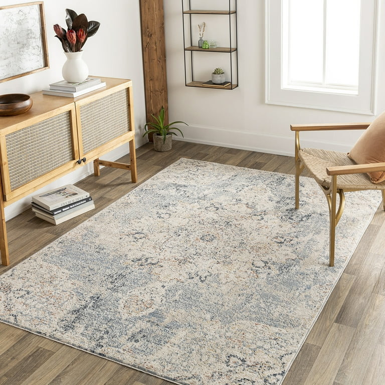 Mainstays Abstract with Fringe 5'2" x 7' Area Rug for Living Room Bedroom Ivory | Walmart (US)