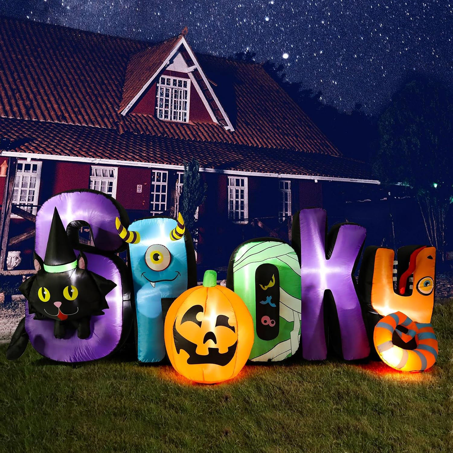 8.85 Ft Inflatable Outdoor Halloween Decor with Spooky and Black Cat | Amazon (US)