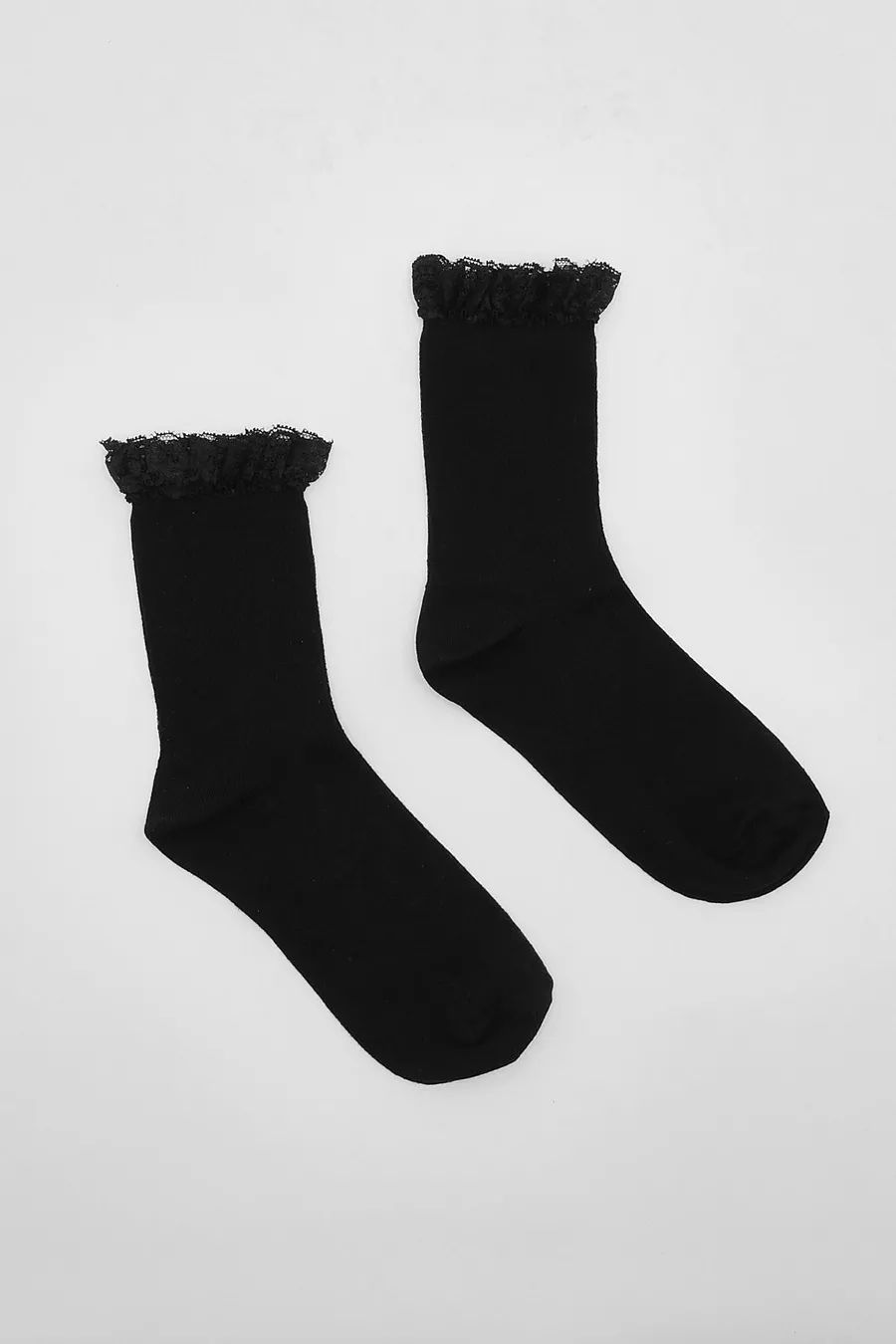 2 Pack Black Rib Sock With Lace Trim | boohoo (US & Canada)