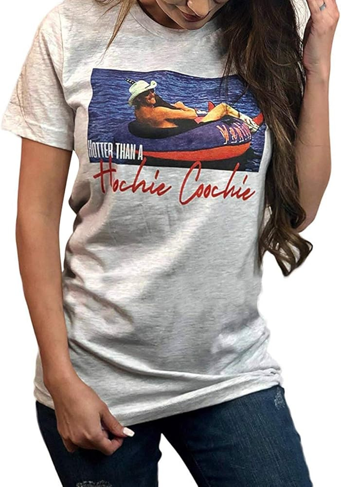 Hotter Than a Hoochie Coochie Shirt Country Music Funny T-Shirt Tops for Women Vintage Graphic Short | Amazon (US)
