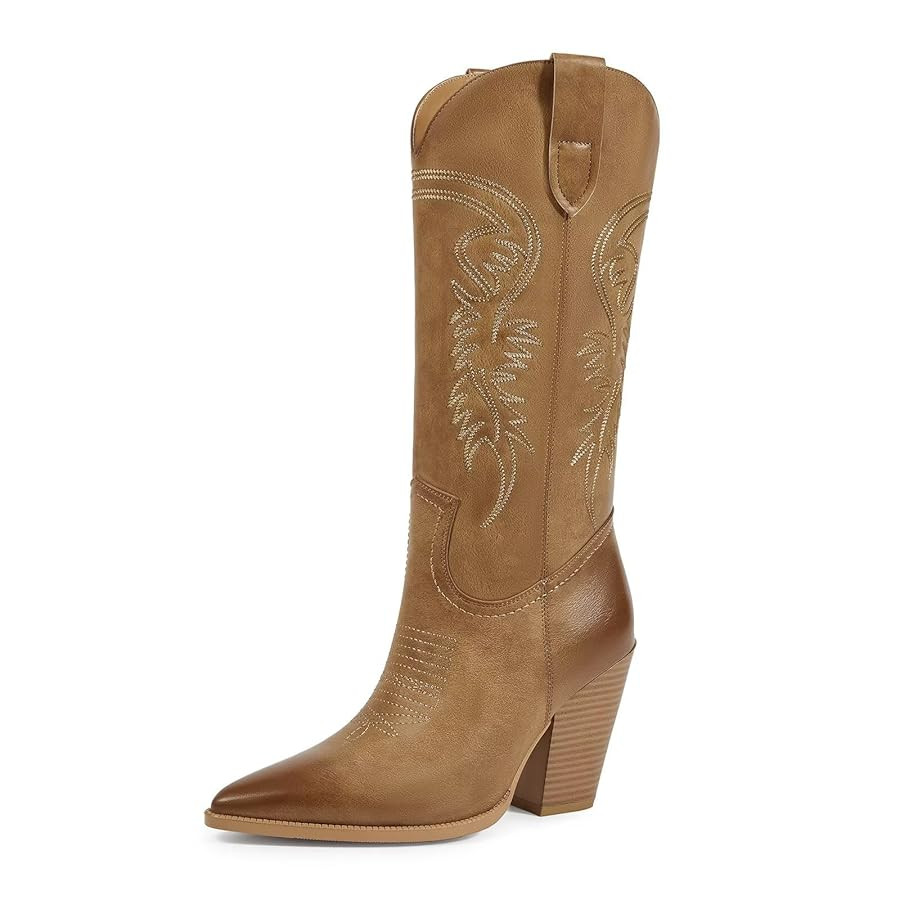 ISNOM Cowboy Boots Cowgir Boots for Women, Pointed Toe Chunky Heel Western Boots | Amazon (US)