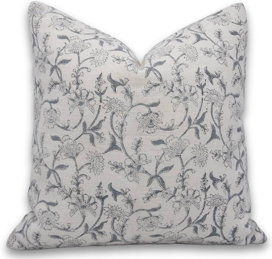 Block Print Off White Linen 20X20 Throw Pillow Case Cushion Cover with Zipper for Sofa, Couch and... | Amazon (US)
