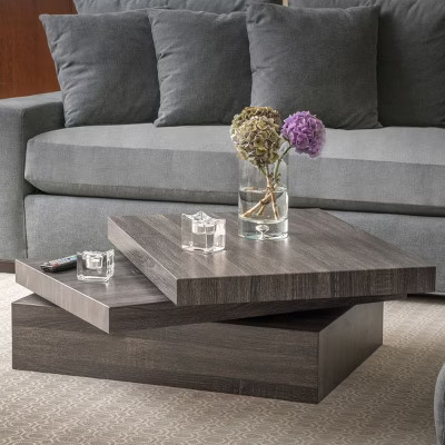 Modern Black Oak Small Square Wood Rotatable Coffee Table Rotating End Table Cool Coffee Tables-Cuddlewood | Target