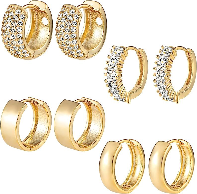 3 Pairs Small Huggie Hoop Earrings Set 14K Gold Hypoallergenic Lightweight Huggie Hoops Earrings ... | Amazon (US)