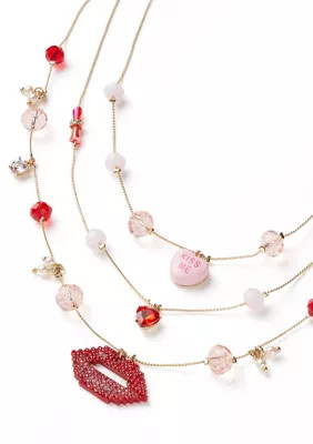Betsey Johnson Sweetheart Lips Layered Necklace | Belk