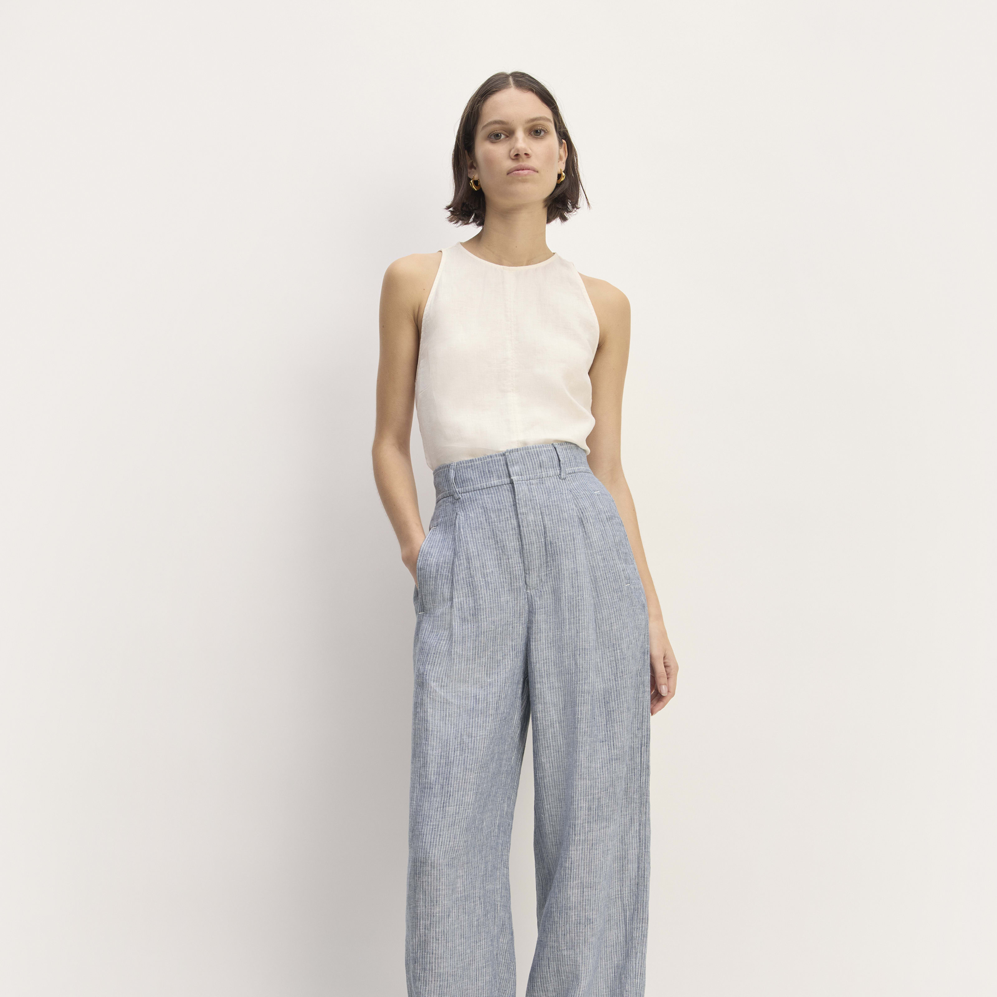 Women's Linen Way-High� Drape Pant by Everlane in White/Blue, Size 10 | Everlane