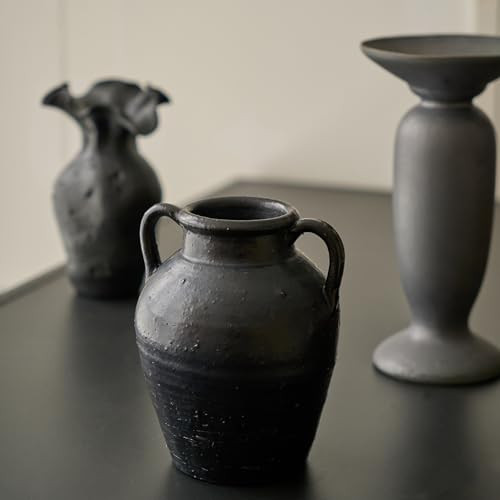 Wild Works Bailey Handmade Black Vase with 2 Ear Design - 9.6'' Tall Terracotta Vase, Vintage Rus... | Amazon (US)