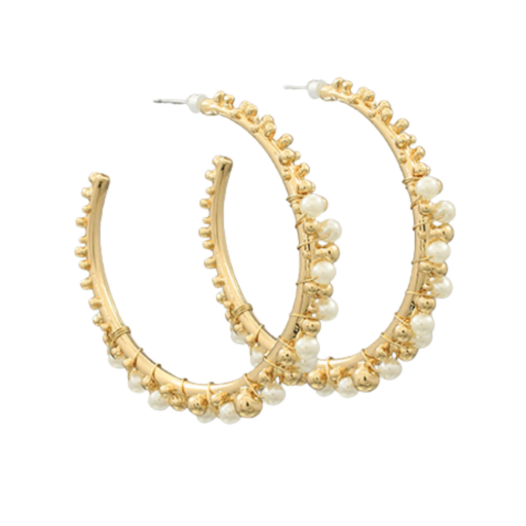 Gold Pearl Beaded Hoops | Wilson Home Decor
