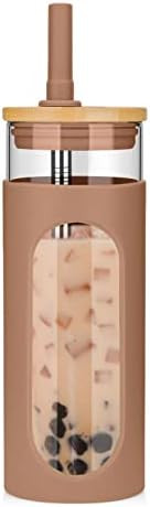 tronco 22oz Glass Tumbler with Bamboo Lid and Straw, Glass Cup For Boba,Iced Coffee,Smoothie, Spi... | Amazon (US)