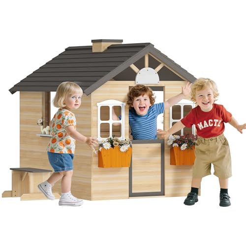 Outsunny Wooden Playhouse for Kids with Door for Ages 3-7 Years Natural | Amazon (UK)