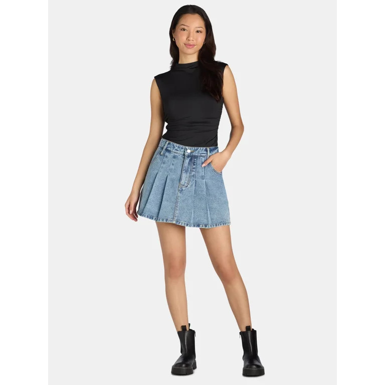 Liv & Lottie Women's Pleated Denim Mini Skirt, Sizes S-XL | Walmart (US)
