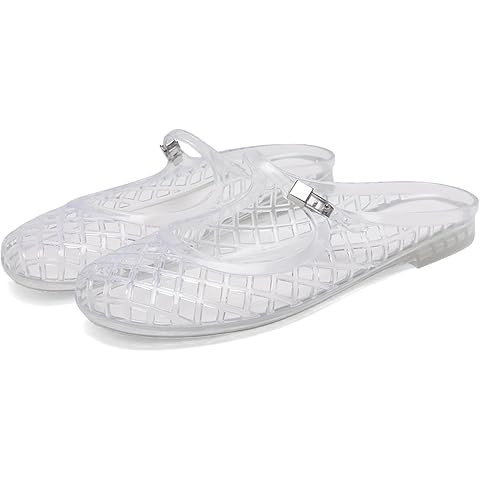Clear Jelly Slide Sandals for Women Slip On Closed Round Toe Mesh Hollow Flat Mary Jane Mules Bea... | Amazon (US)