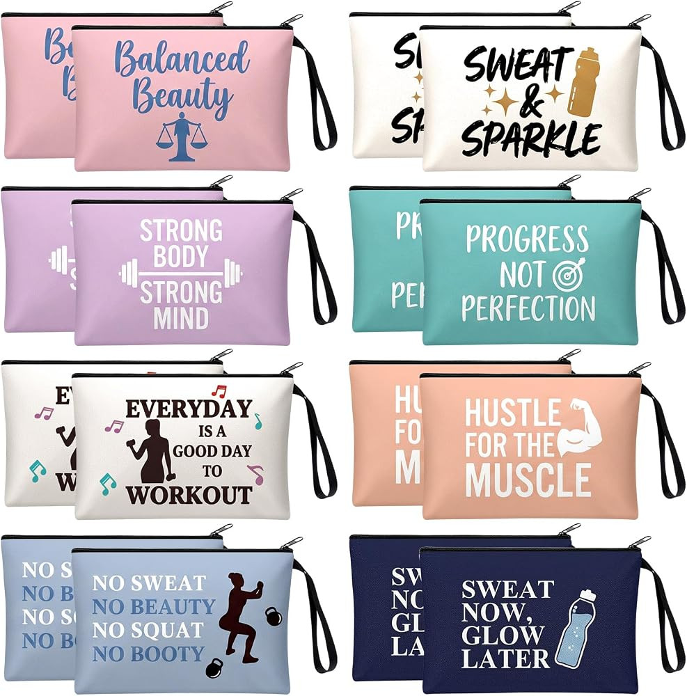 Tallew 16 Pcs Pilates Gifts Bulk Workout Makeup Bags for Women Funny Fitness Cosmetic Bags Gym Lo... | Amazon (US)