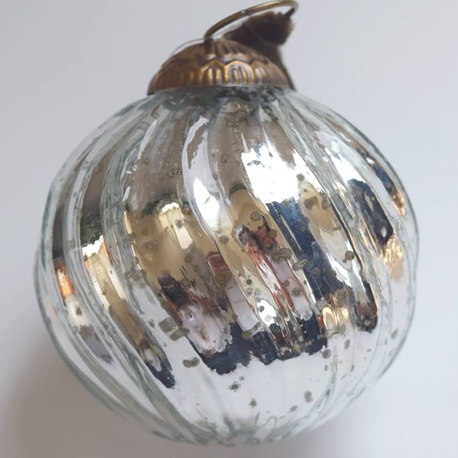 Set of 4 Silver Mercury Glass Ornaments (3.15" Classic Twist Ball) Perfect for Christmas Tree, Ha... | Amazon (US)