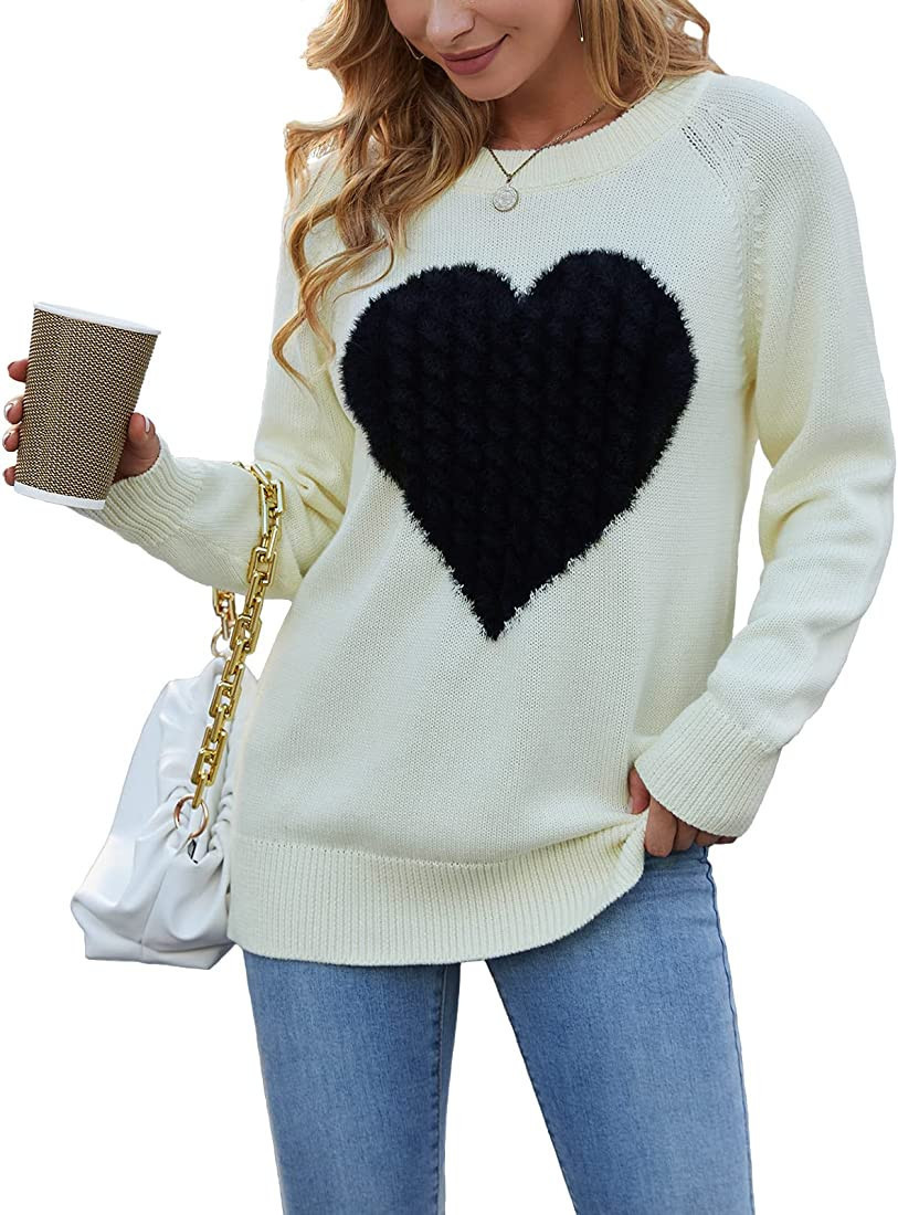Grooree Womens-Sweater Cotton-Knit Cute-Heart-Crewneck Turtleneck-Pullover - Long Sleeve Fit Chun... | Amazon (US)