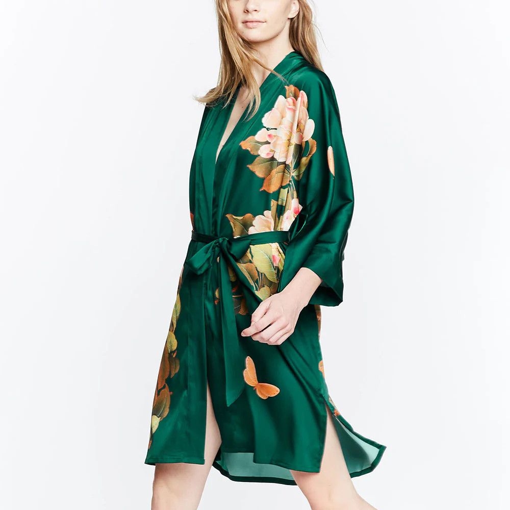 Peony & Butterfly Short Kimono Robe | KIM+ONO