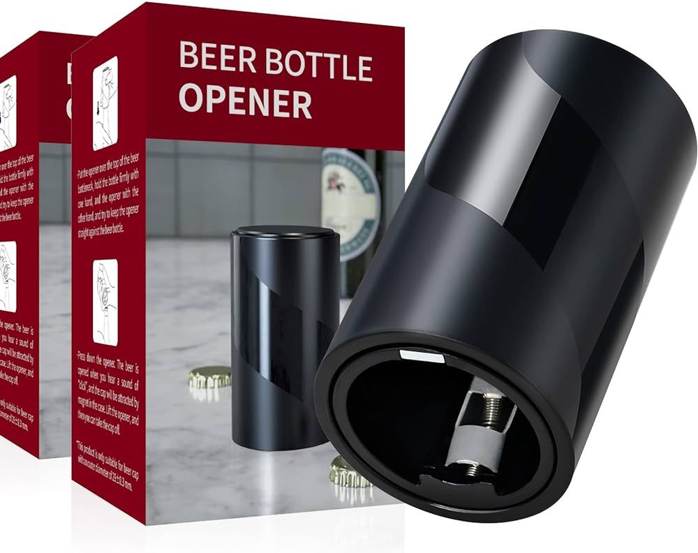 2 PACK Push Down-Pop Off Beer Bottle Opener with Magnetic Cap Catcher No Damage to Caps,Automatic... | Amazon (US)