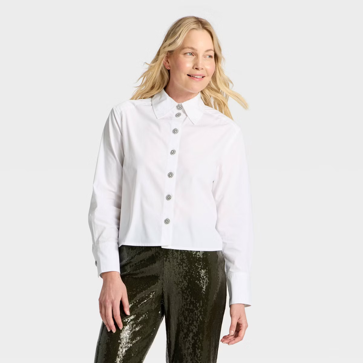 Women's Long Sleeve Embellished Button-Down Shirt - A New Day™ White | Target