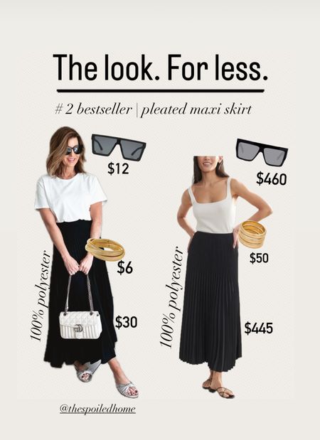 Save vs. splurge and our #2 bestseller! The pleated maxi skirt is so good and the same fabric content as the one the costs over $400! I also purchased in the white color as well. Wearing a size small #fashionover50 #walmartfashion

#LTKstyletip #LTKfindsunder50 #LTKover40