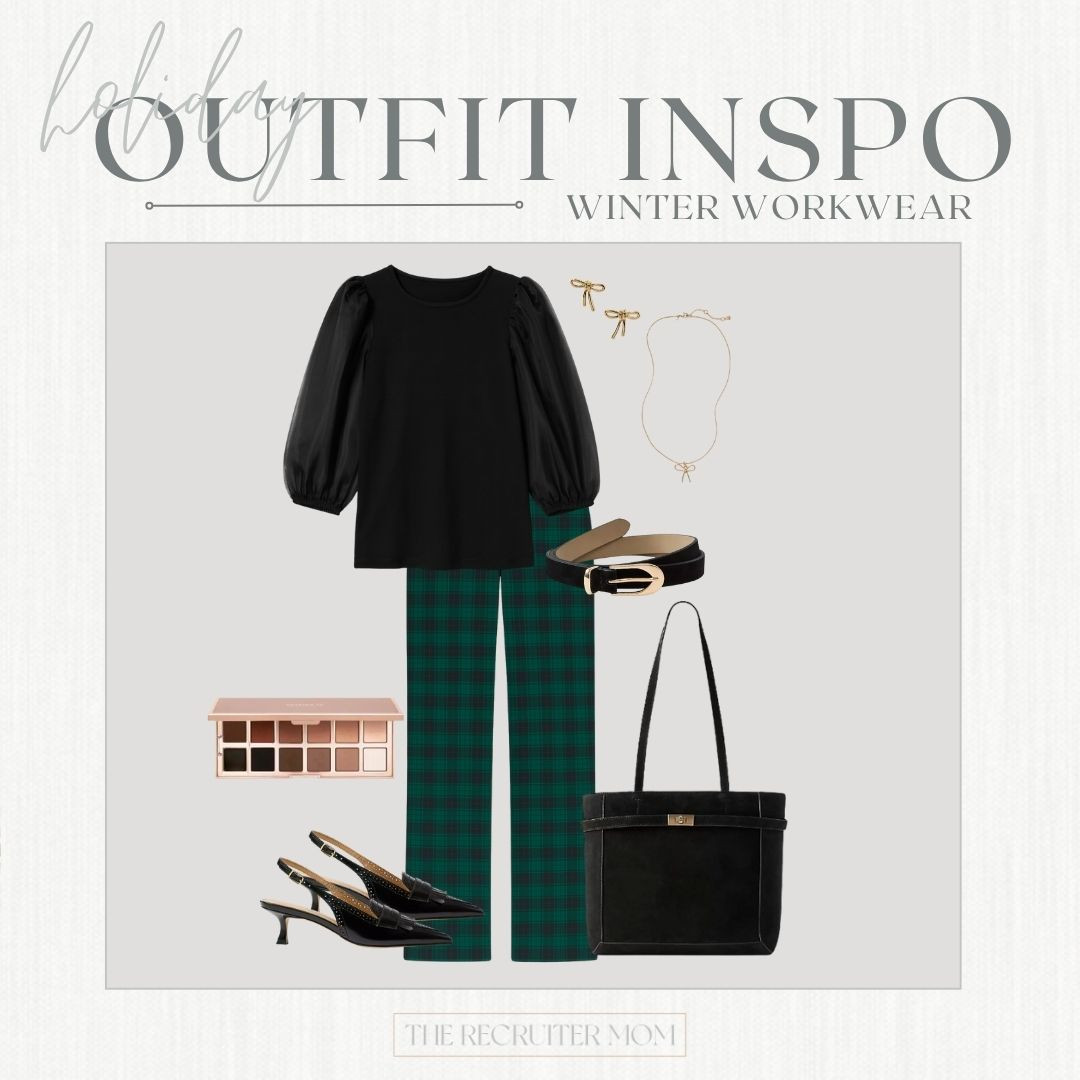Green plaid pants + black top 🎄 #holidayworkwear #officeoutfit 

 

#LTKSeasonal #LTKMidsize #LTKWorkwear