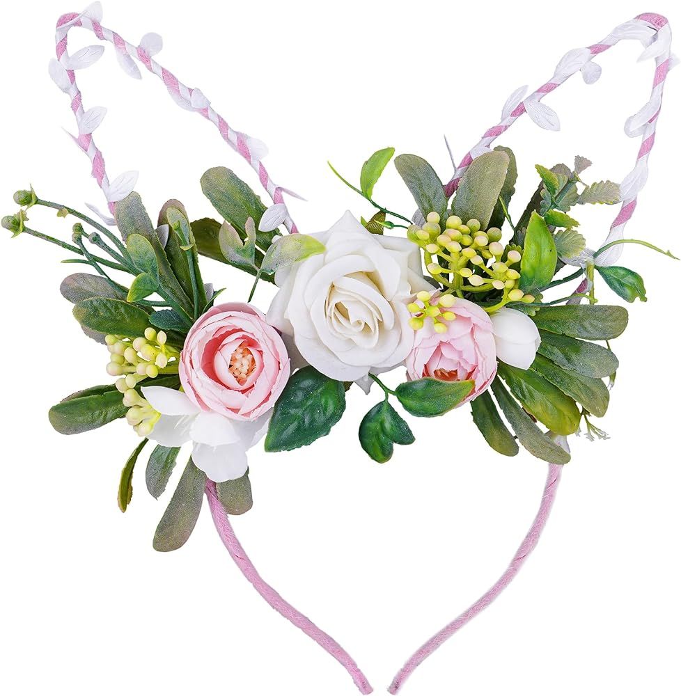 VISSTREE Handmade Bunny Ears Flower Headband for Adult for Women Girls Woodland Floral Headwear P... | Amazon (US)