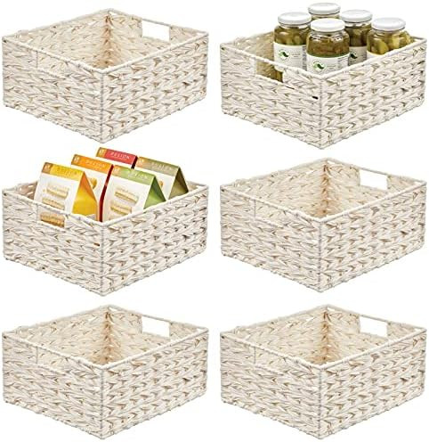 mDesign Woven Farmhouse Kitchen Pantry Food Storage Organizer Basket Bin Box - Container Organizatio | Amazon (US)