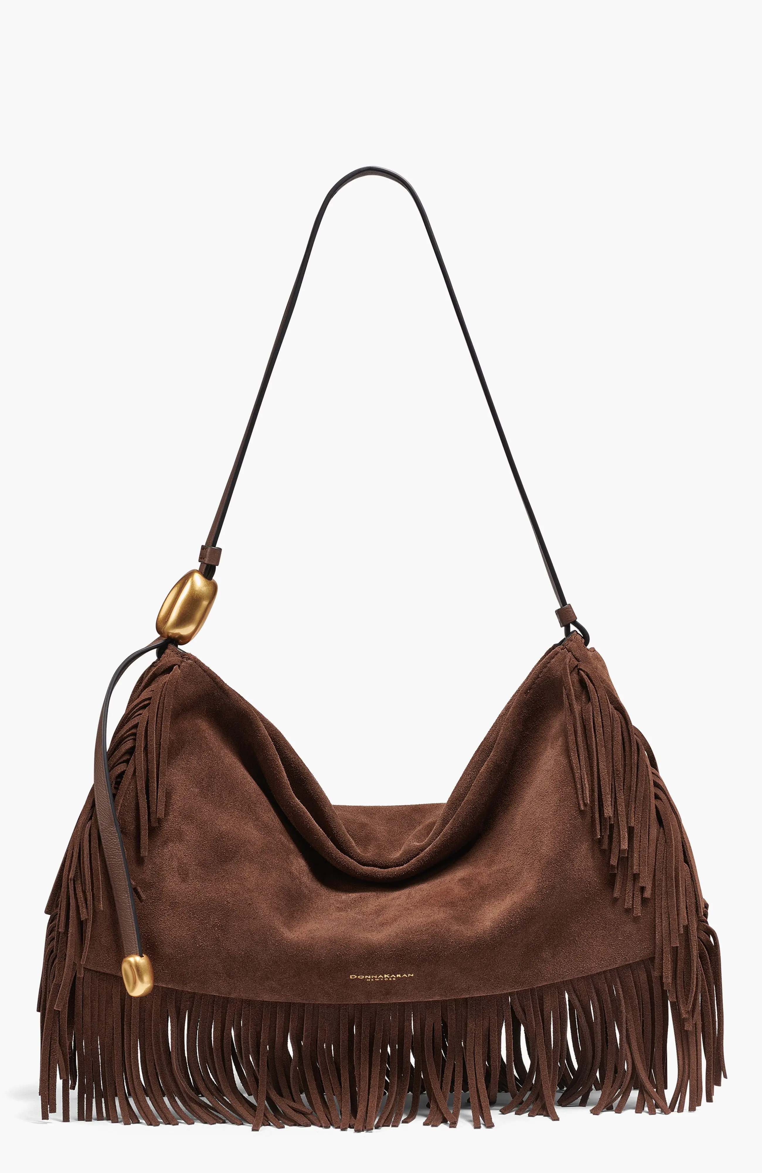 Donna Karan New York Velvet Suede Fringe Large Shoulder in Truffle at Nordstrom | Nordstrom