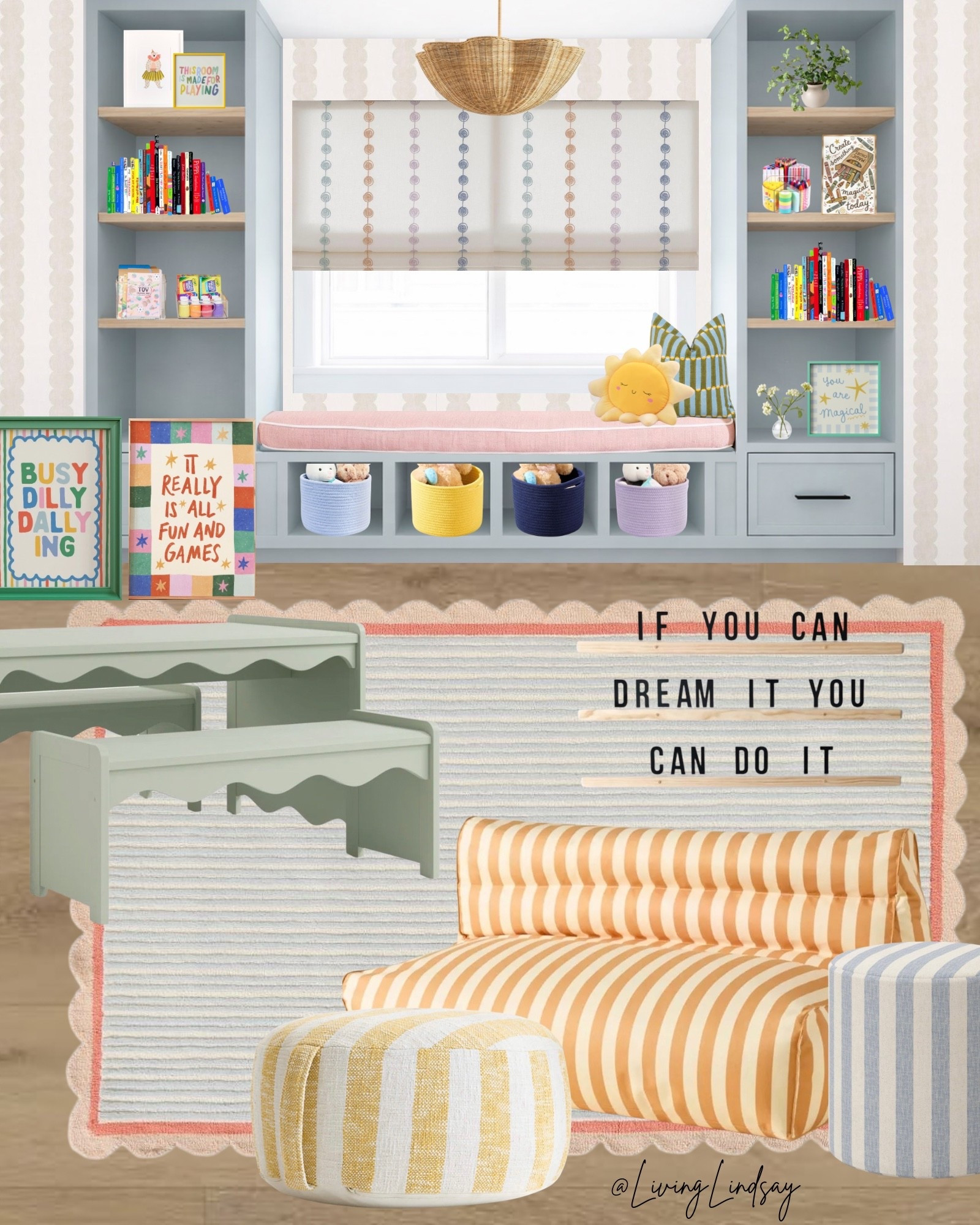 kids playroom decor, playroom built ins, kids reading nook, window seat built in, playroom storage ideas, kids room organization, pastel kids room, whimsical playroom decor, kids bookshelf styling, playroom design ideas, kids rug decor, soft play furniture, toddler playroom ideas, kids room inspiration, family friendly home decor

#LTKKids #LTKmomlife #LTKHome
