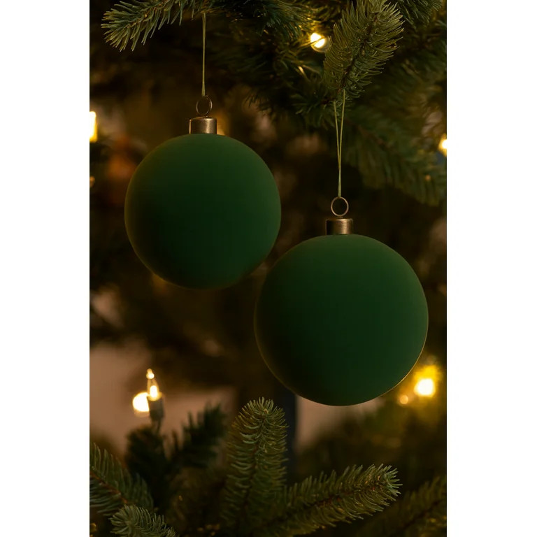 10 Count Green Flocked Ornaments, 4.3. in, by My Texas House | Walmart (US)