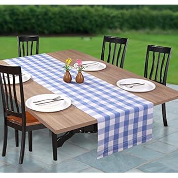 Light Blue White Table Runner 90inch,100% Cotton Buffalo Check with Hemstitched Detailing,Decorat... | Amazon (US)