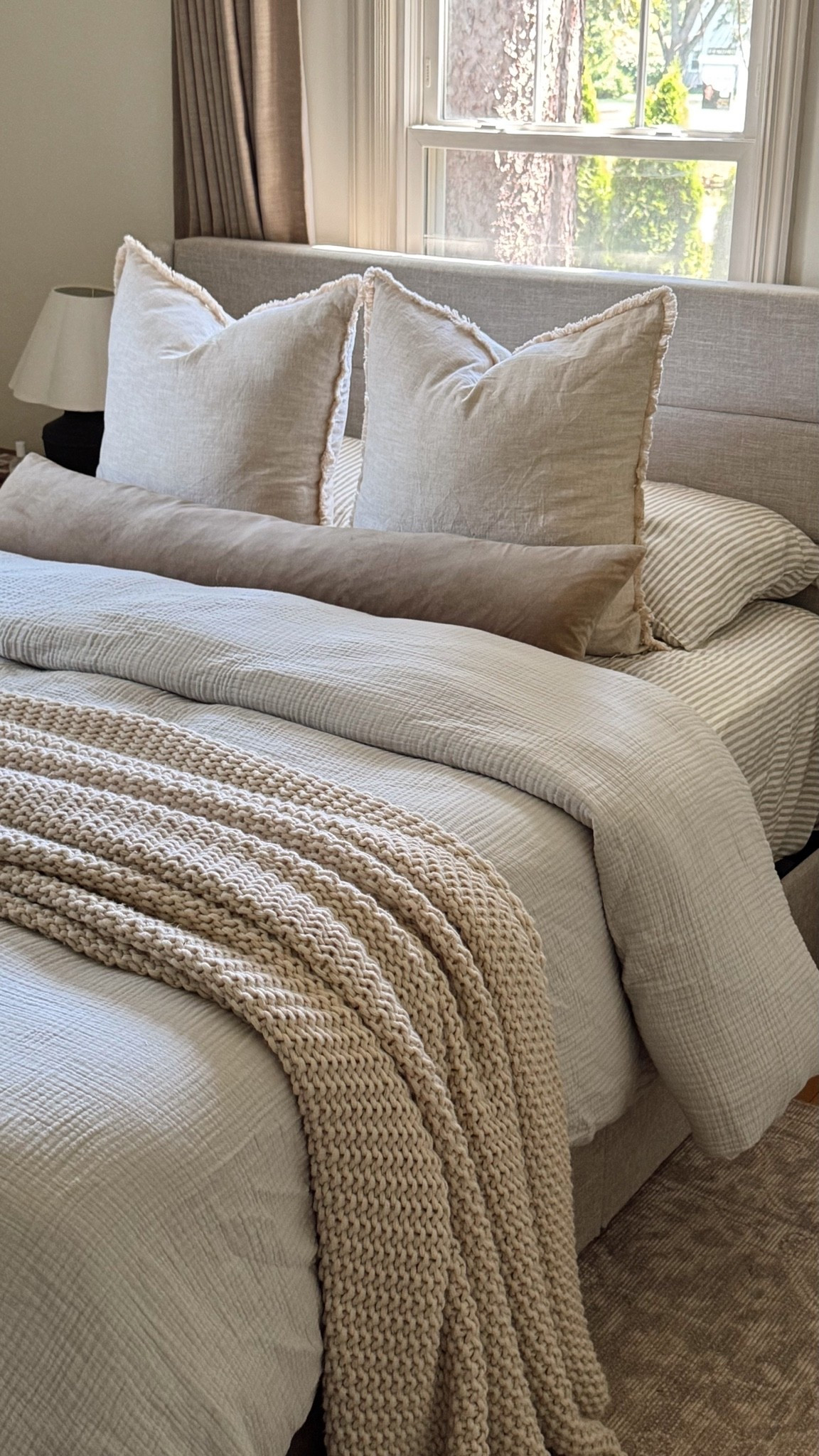 summer bedding 🌊✨☁️ 

Linen bedding, bedding for summer, striped sheets, quince bedding, bedroom