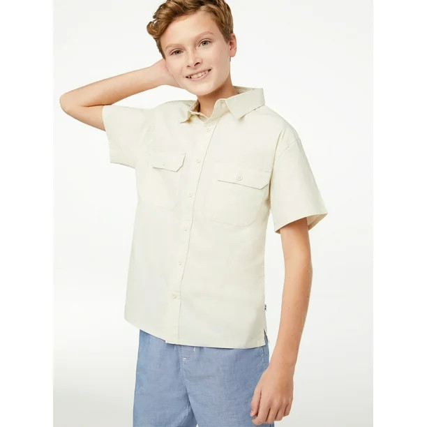 Free Assembly Boys Short Sleeve Canvas Work Shirt, Sizes 4-18 - Walmart.com | Walmart (US)